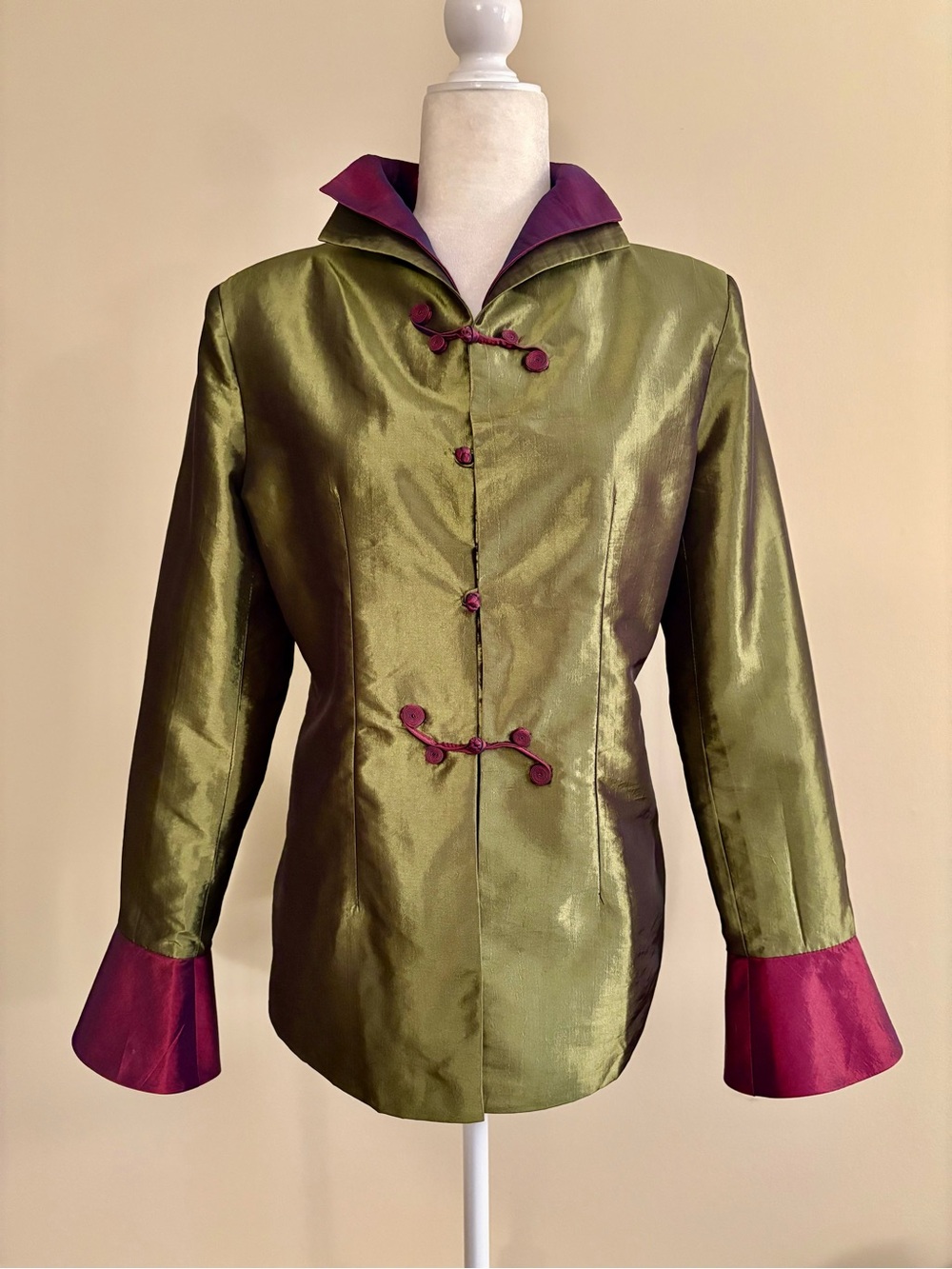 Olive Green Jacket with Magenta Trim